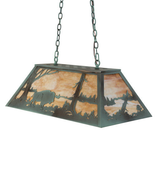 Meyda Tiffany 67748 Six Light Oblong Pendant, Antique Copper Verde Powder Coat