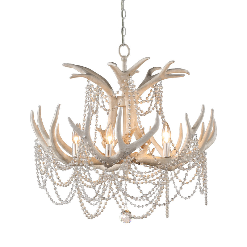 Terracotta Designs H22109S-5 Five Light Chandelier, Ivory Grey/Silver Leaf