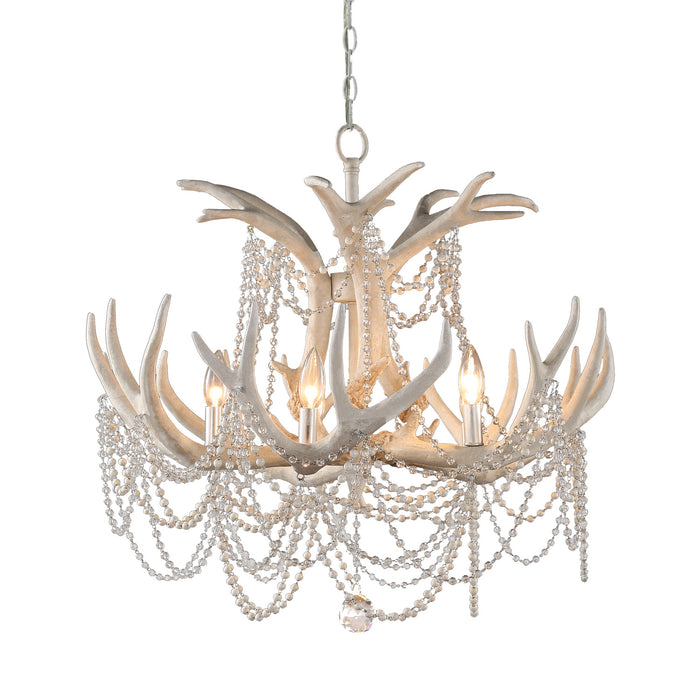 Terracotta Designs H22109S-5 Five Light Chandelier, Ivory Grey/Silver Leaf