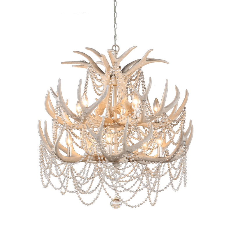 Terracotta Designs H22109T-10 Ten Light Chandelier, Ivory Grey/Silver Leaf