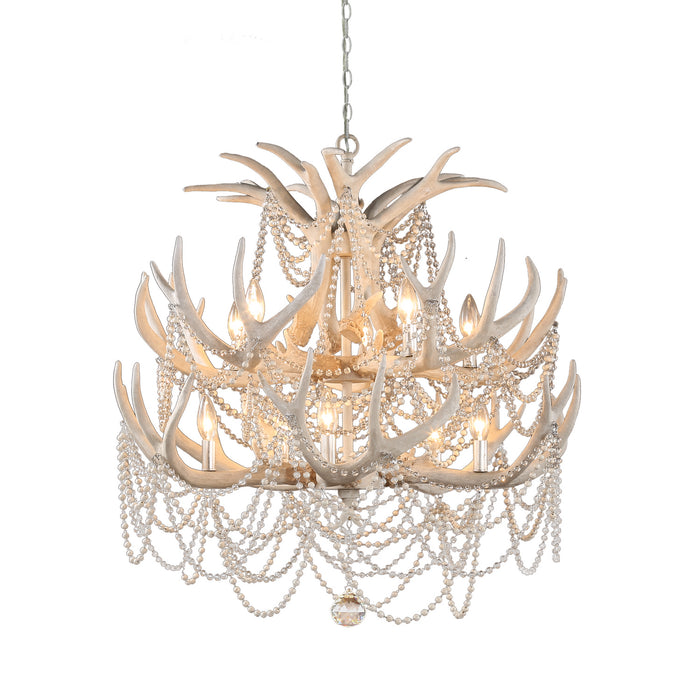 Terracotta Designs H22109T-10 Ten Light Chandelier, Ivory Grey/Silver Leaf