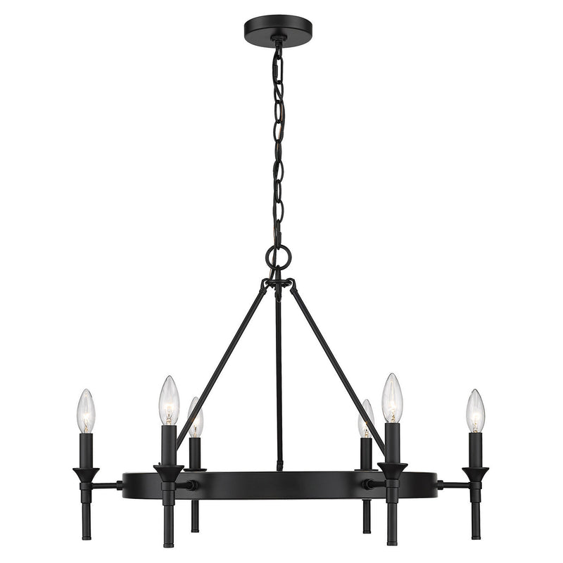 Golden 1020-6 BLK Six Light Chandelier, Matte Black