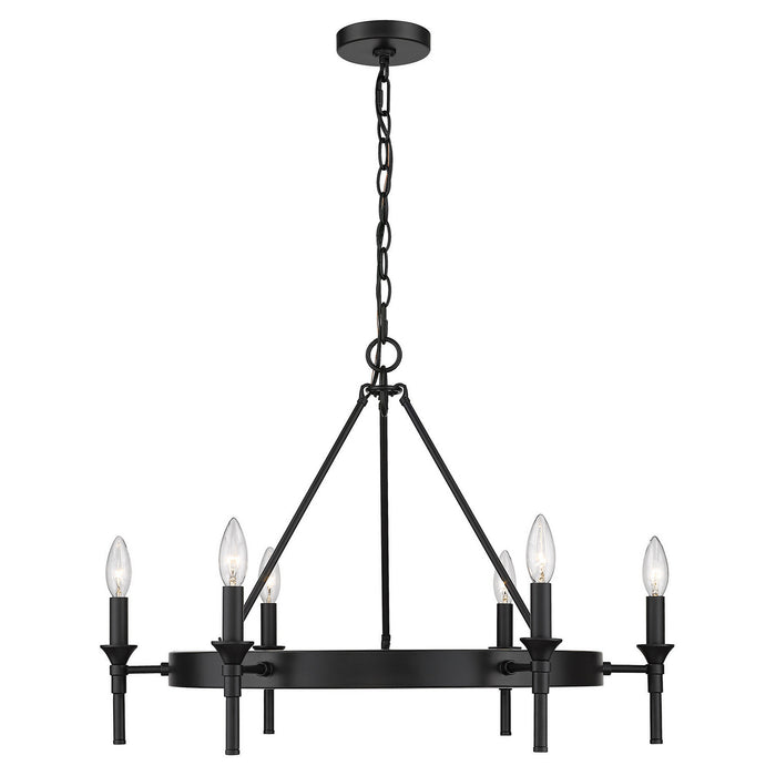 Golden 1020-6 BLK Six Light Chandelier, Matte Black