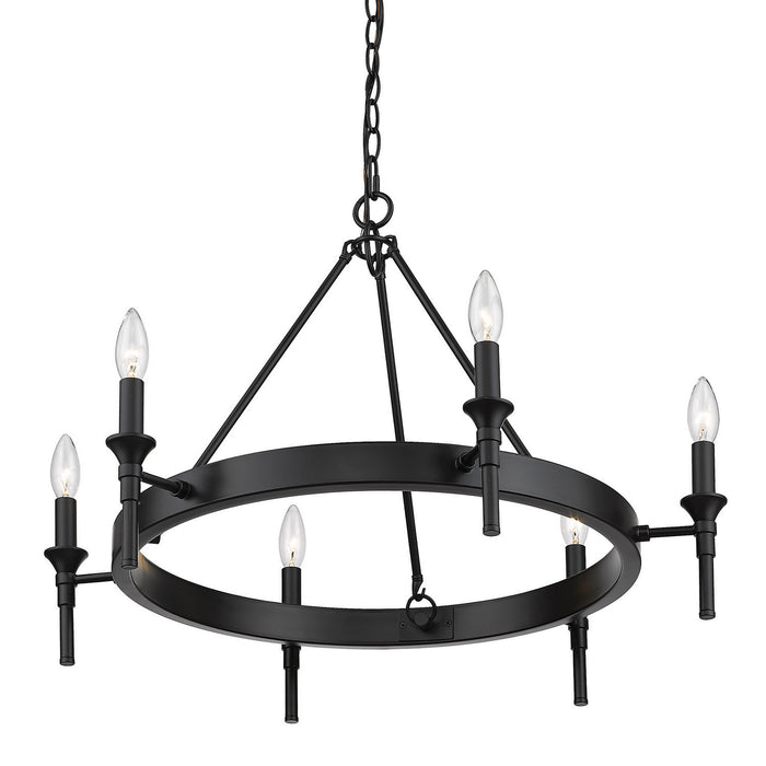 Golden 1020-6 BLK Six Light Chandelier, Matte Black