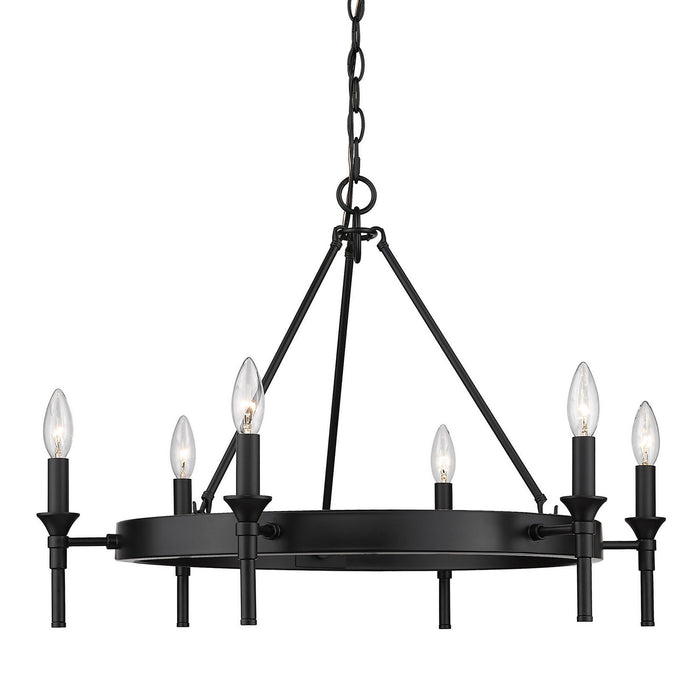 Golden 1020-6 BLK Six Light Chandelier, Matte Black