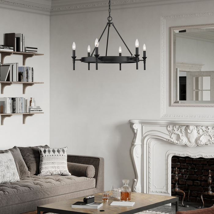 Golden 1020-6 BLK Six Light Chandelier, Matte Black