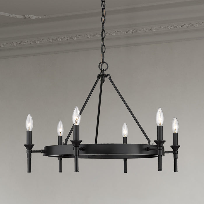 Golden 1020-6 BLK Six Light Chandelier, Matte Black