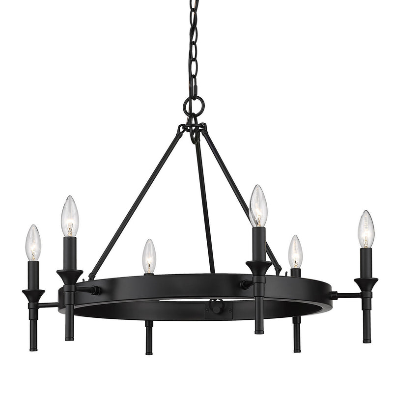 Golden 1020-6 BLK Six Light Chandelier, Matte Black