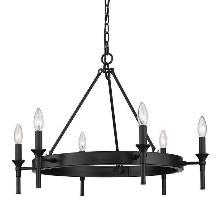 Golden 1020-6 BLK Six Light Chandelier, Matte Black