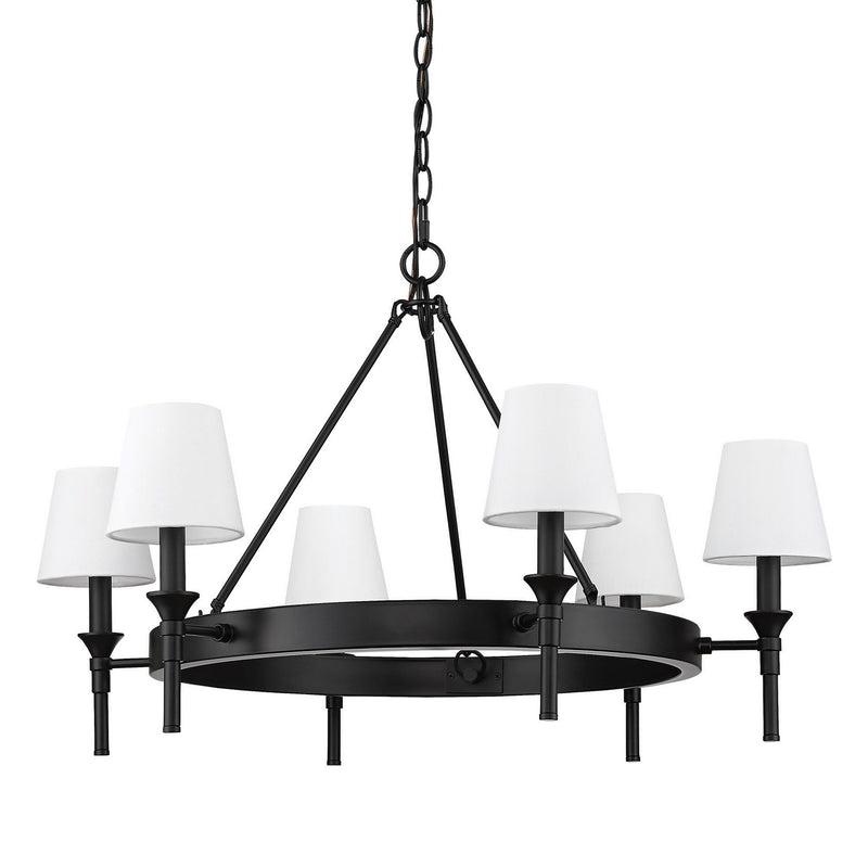 Golden 1020-6 BLK-MWS Six Light Chandelier, Matte Black