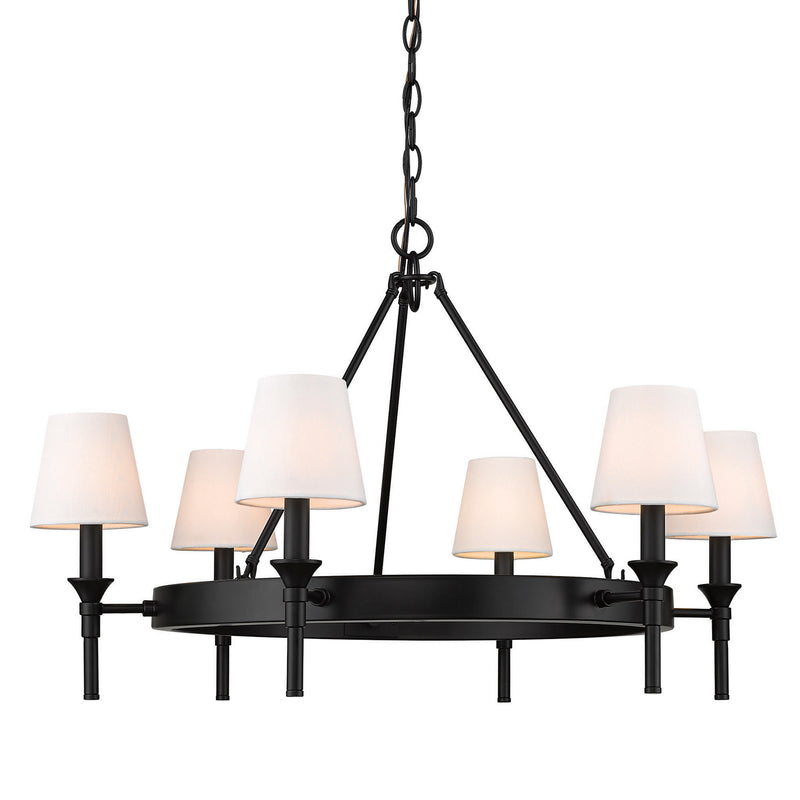 Golden 1020-6 BLK-MWS Six Light Chandelier, Matte Black