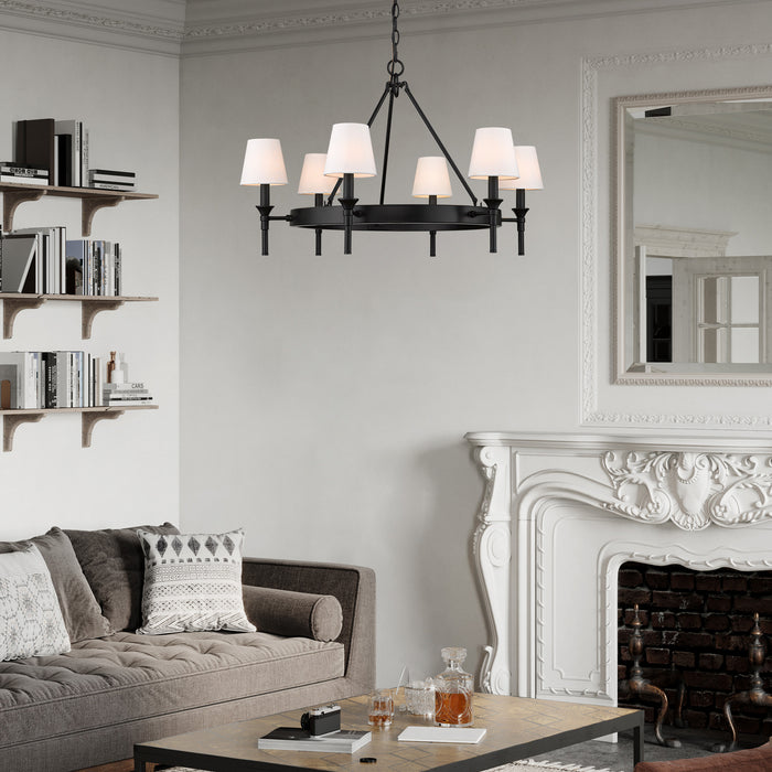 Golden 1020-6 BLK-MWS Six Light Chandelier, Matte Black