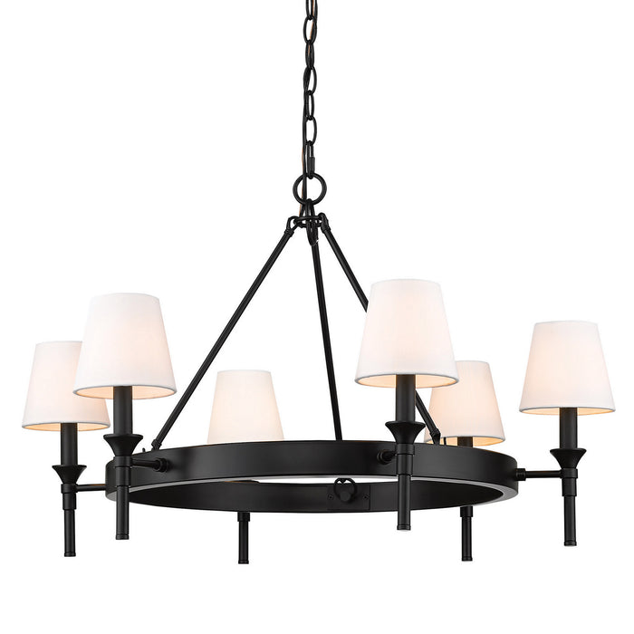 Golden 1020-6 BLK-MWS Six Light Chandelier, Matte Black