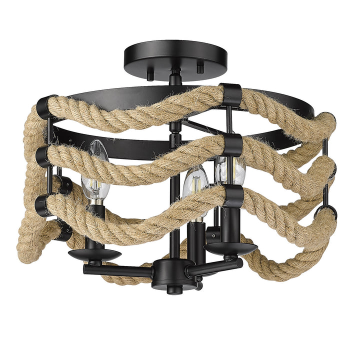 Golden 1083-3SF BLK Three Light Semi-Flush Mount, Matte Black