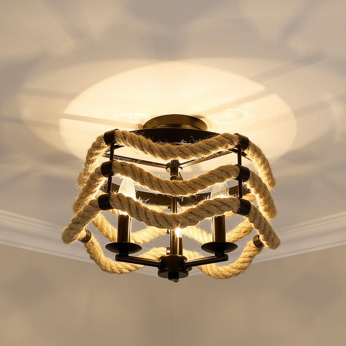 Golden 1083-3SF BLK Three Light Semi-Flush Mount, Matte Black