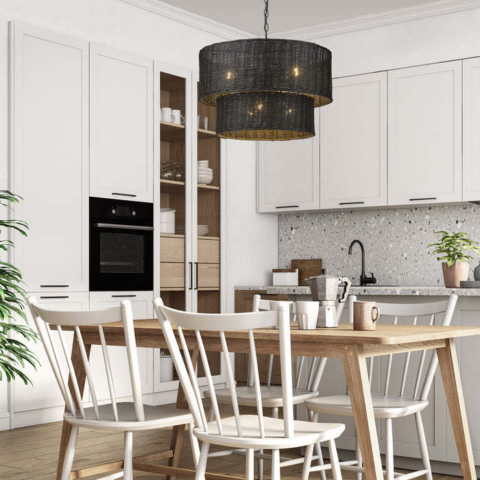 Golden 1084-6 BLK-BW Six Light Chandelier, Matte Black