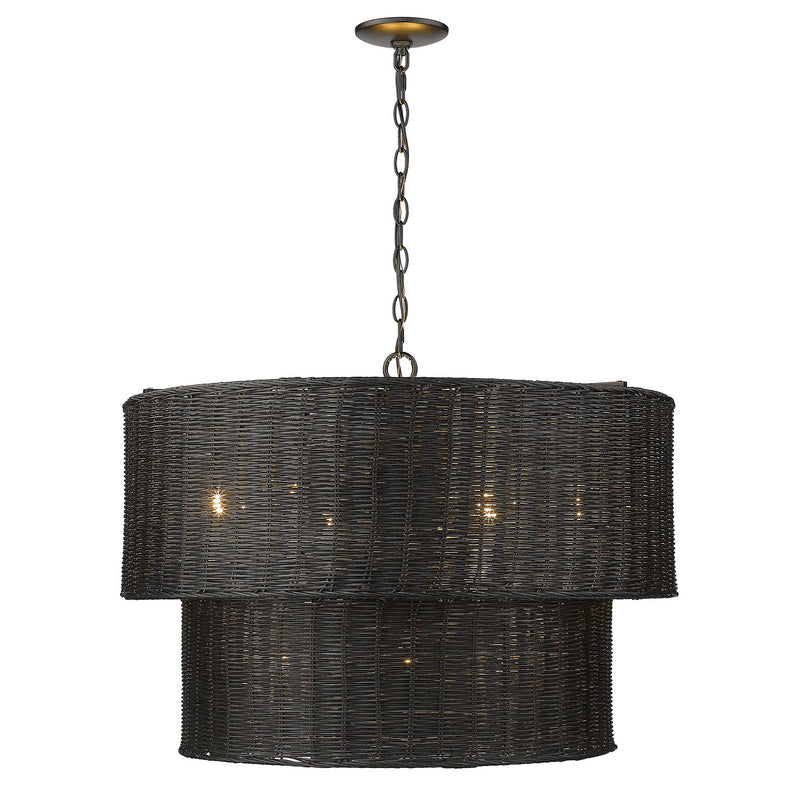 Golden 1084-9 BLK-BW Nine Light Chandelier, Matte Black
