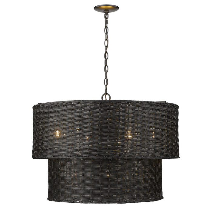 Golden 1084-9 BLK-BW Nine Light Chandelier, Matte Black