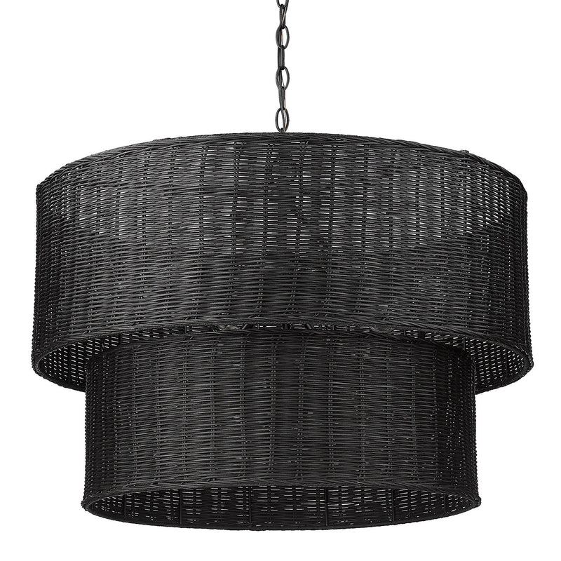 Golden 1084-9 BLK-BW Nine Light Chandelier, Matte Black