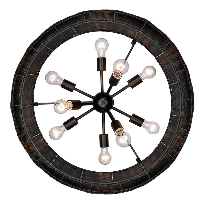 Golden 1084-9 BLK-BW Nine Light Chandelier, Matte Black