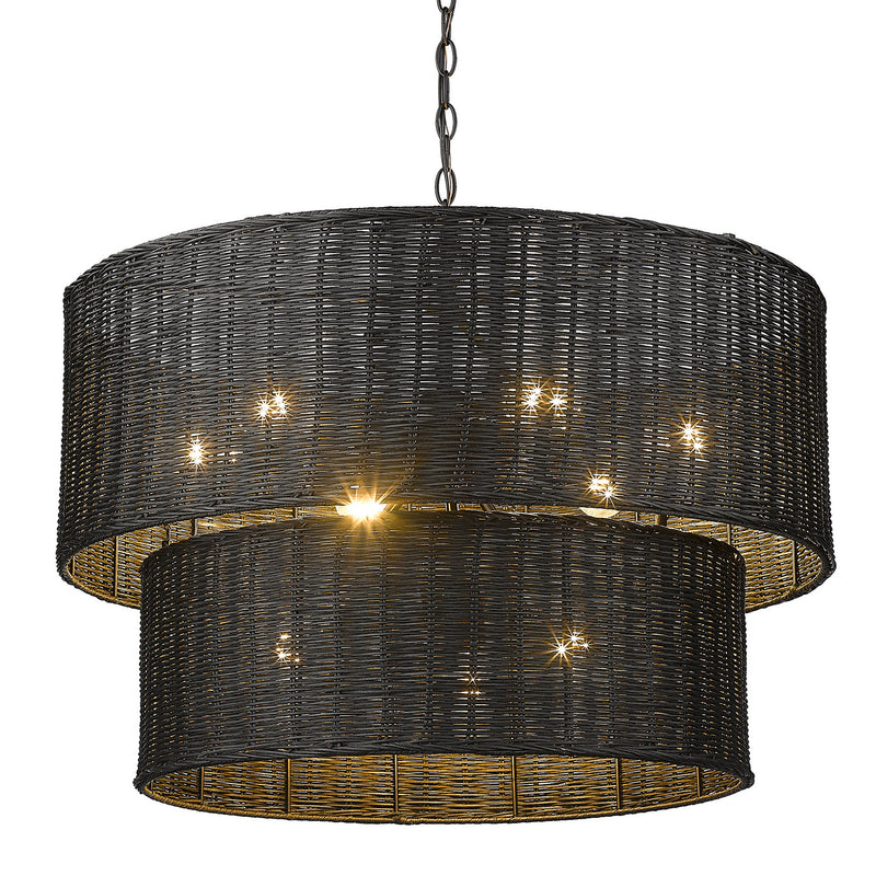 Golden 1084-9 BLK-BW Nine Light Chandelier, Matte Black