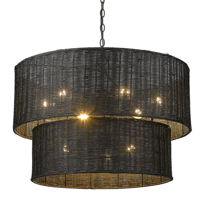 Golden 1084-9 BLK-BW Nine Light Chandelier, Matte Black