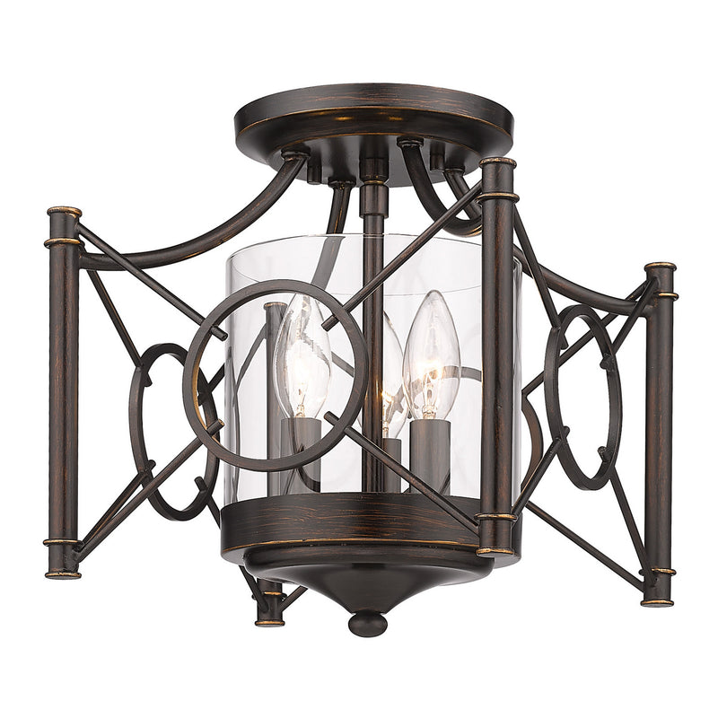 Golden 3718-SF CDB-CLR Three Light Semi-Flush Mount, Cordoban Bronze