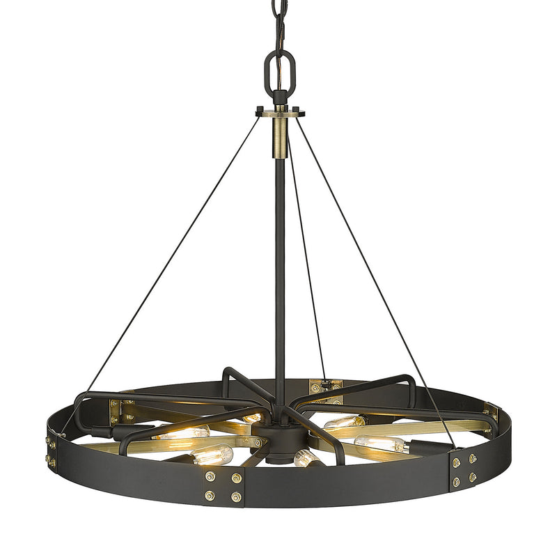 Golden 3866-M NB-AB Six Light Pendant, Natural Black