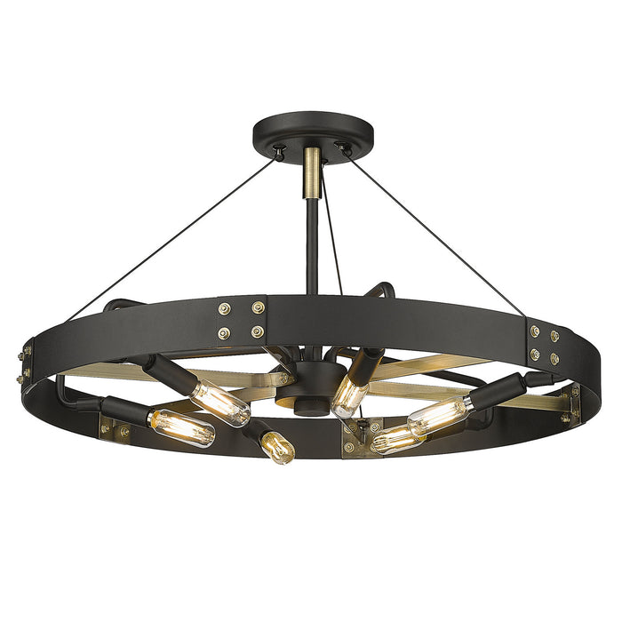 Golden 3866-MSF NB-AB Six Light Semi-Flush Mount, Natural Black