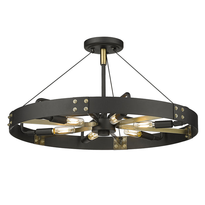 Golden 3866-MSF NB-AB Six Light Semi-Flush Mount, Natural Black