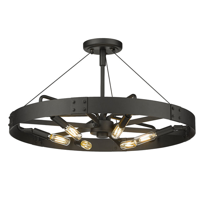 Golden 3866-MSF NB-NB Six Light Semi-Flush Mount, Natural Black