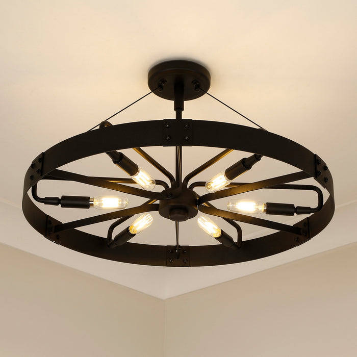 Golden 3866-MSF NB-NB Six Light Semi-Flush Mount, Natural Black