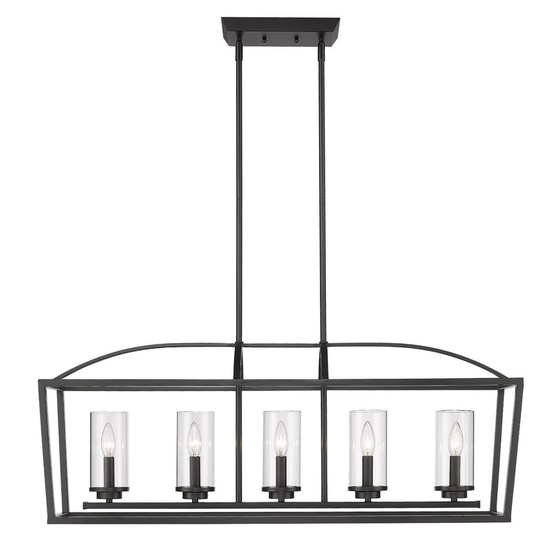 Golden 4309-LP BLK-BLK-CLR Five Light Linear Pendant, Matte Black