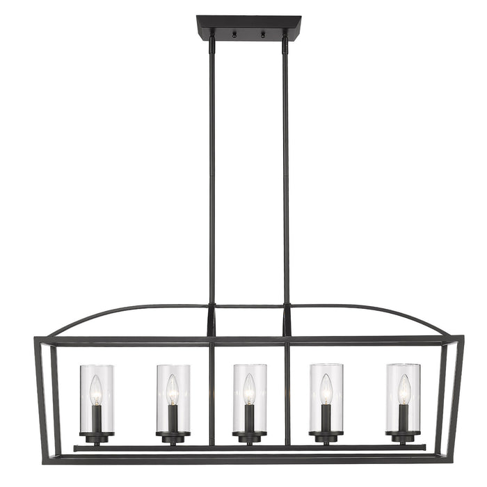 Golden 4309-LP BLK-BLK-CLR Five Light Linear Pendant, Matte Black