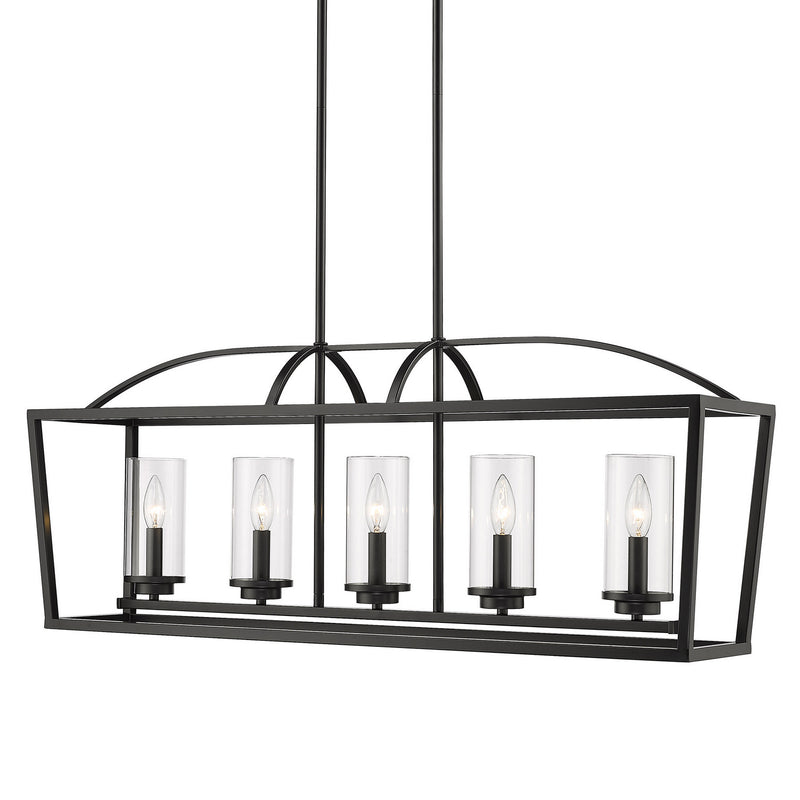 Golden 4309-LP BLK-BLK-CLR Five Light Linear Pendant, Matte Black