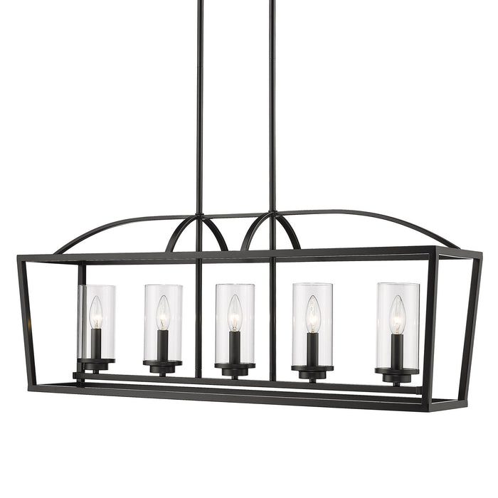 Golden 4309-LP BLK-BLK-CLR Five Light Linear Pendant, Matte Black