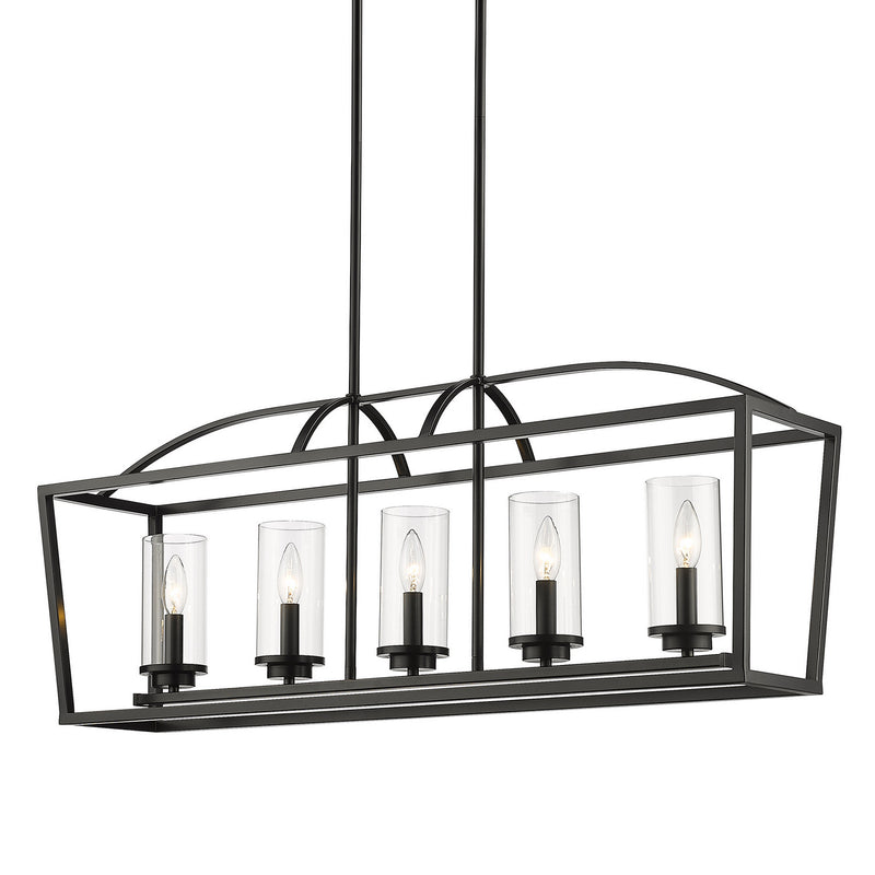 Golden 4309-LP BLK-BLK-CLR Five Light Linear Pendant, Matte Black
