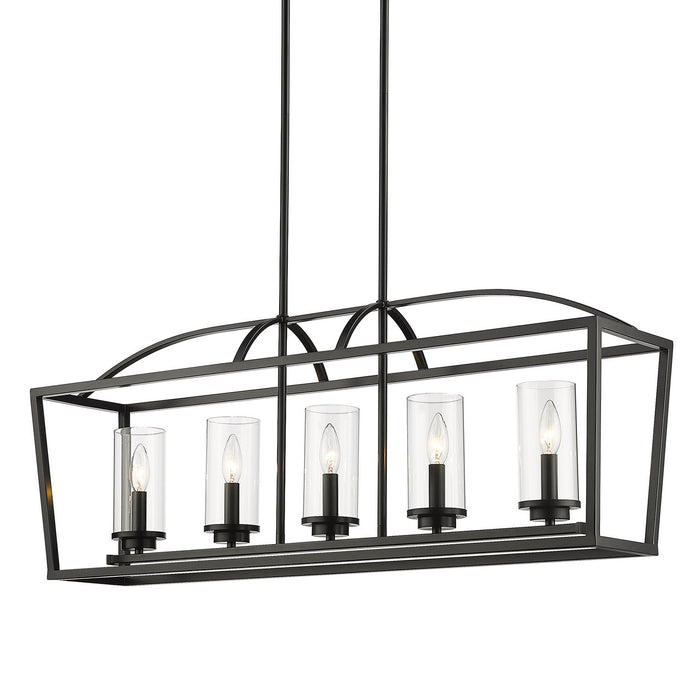 Golden 4309-LP BLK-BLK-CLR Five Light Linear Pendant, Matte Black