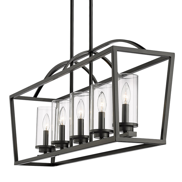 Golden 4309-LP BLK-BLK-CLR Five Light Linear Pendant, Matte Black