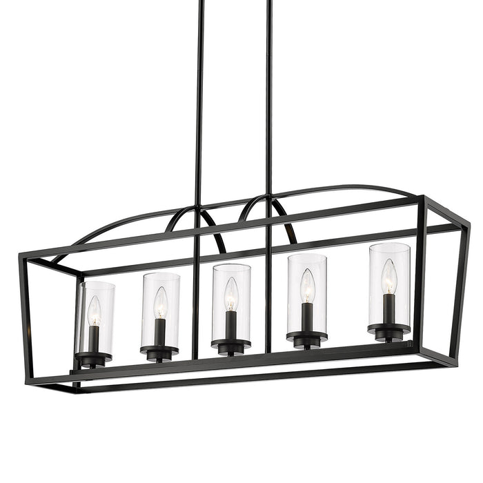 Golden 4309-LP BLK-BLK-CLR Five Light Linear Pendant, Matte Black