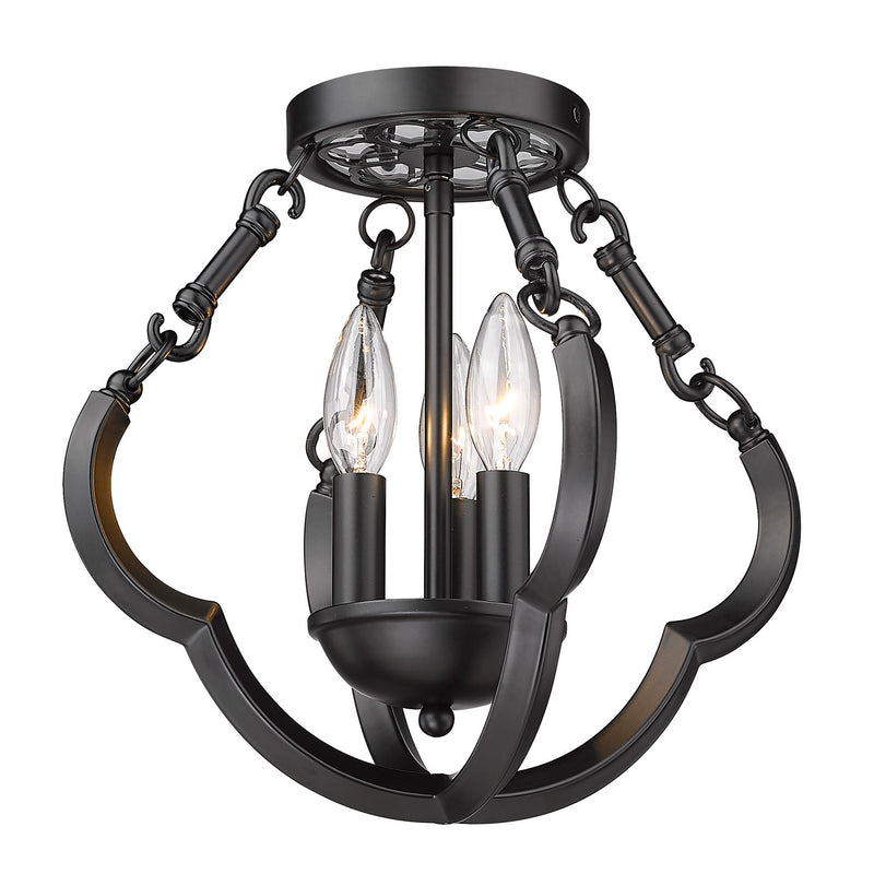 Golden 5926-SF12 BLK Three Light Semi-Flush Mount, Matte Black