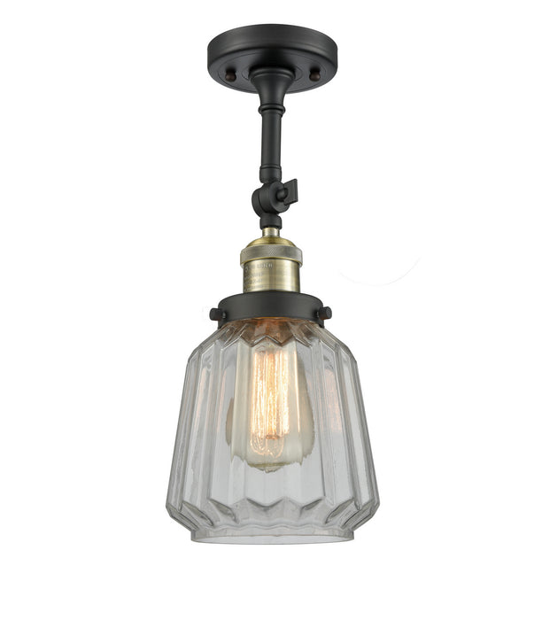 Innovations 201F-BAB-G142 One Light Semi-Flush Mount, Black Antique Brass