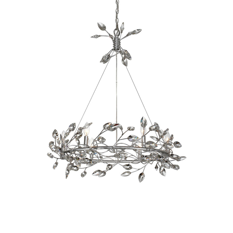 Zeev Lighting CD10101-6-SL-CL Six Light Chandelier, Silver Leaf