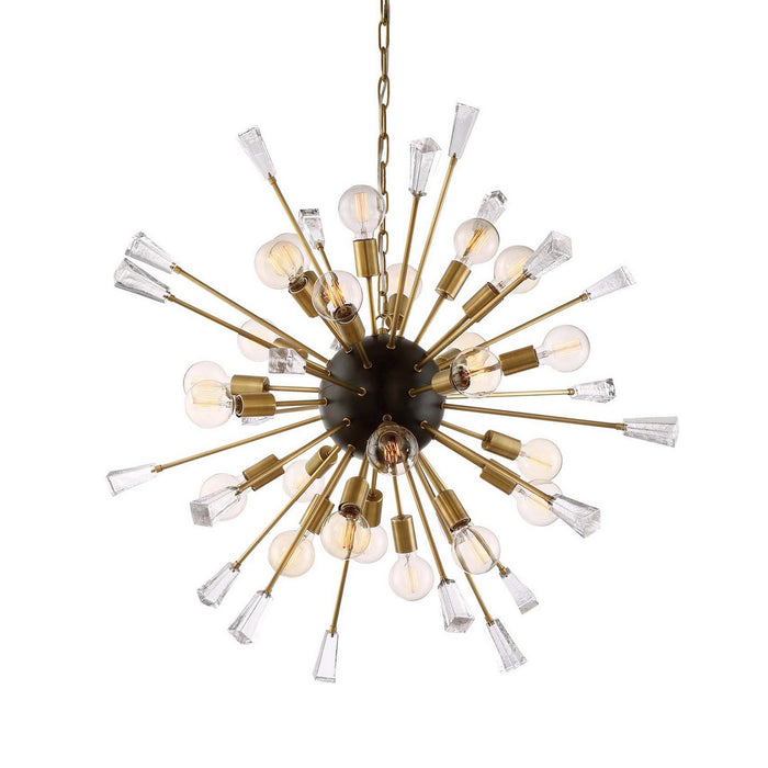 Zeev Lighting CD10163-24-AGB+MBK 24 Light Chandelier, Aged Brass