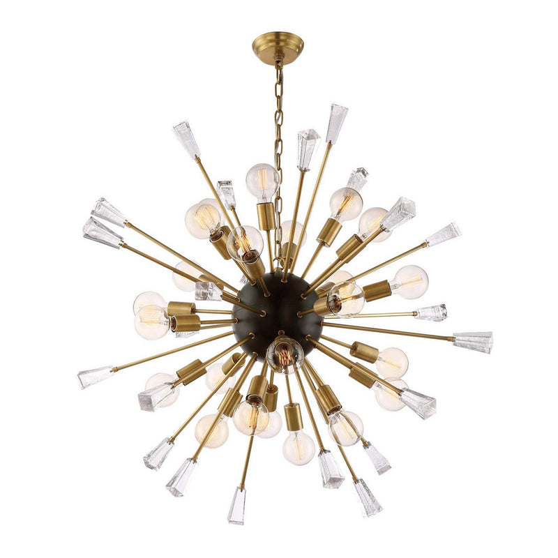 Zeev Lighting CD10163-24-AGB+MBK 24 Light Chandelier, Aged Brass