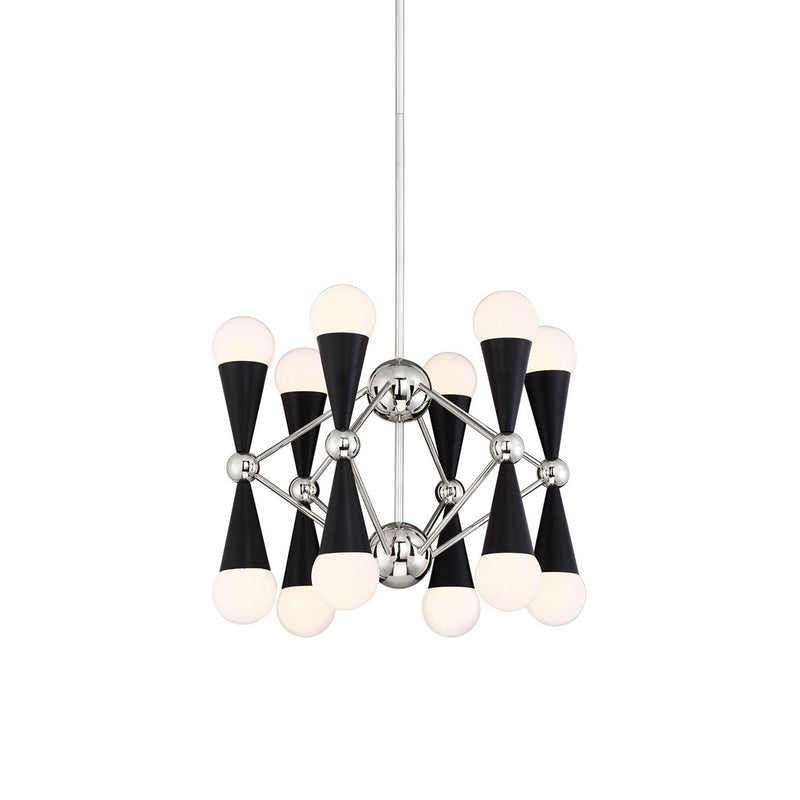 Zeev Lighting CD10220-12-PN+MBK 12 Light Chandelier, Polished Nickel