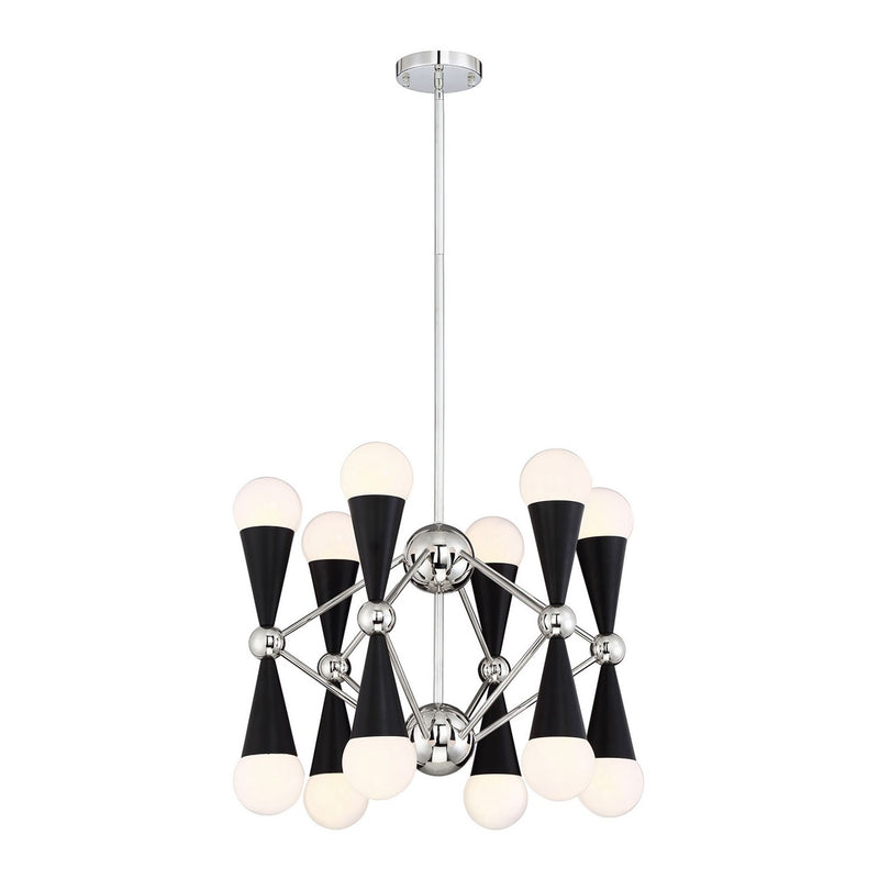 Zeev Lighting CD10220-12-PN+MBK 12 Light Chandelier, Polished Nickel