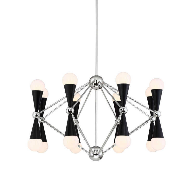 Zeev Lighting CD10221-16-PN+MBK 16 Light Chandelier, Polished Nickel