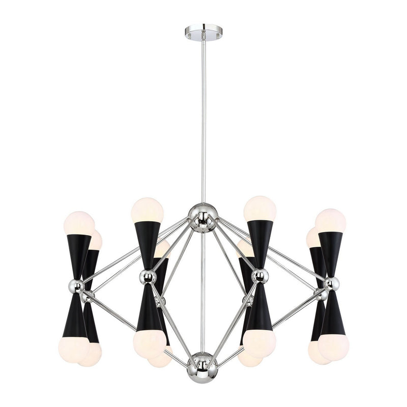 Zeev Lighting CD10221-16-PN+MBK 16 Light Chandelier, Polished Nickel