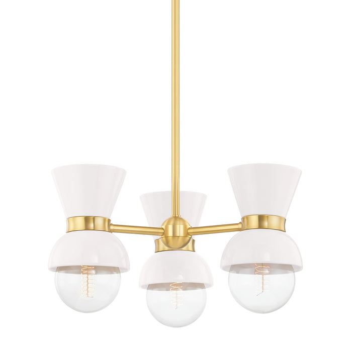 Mitzi H469603-AGB/CCR Three Light Semi Flush Mount, Aged Brass/Ceramic Gloss Cream